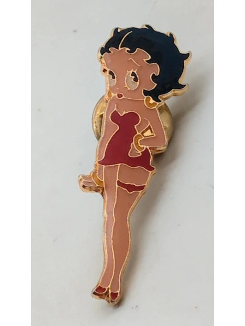 Vintage Betty Boop Enamel Pin Red Strapless Dress Gold Tone Lapel Pin